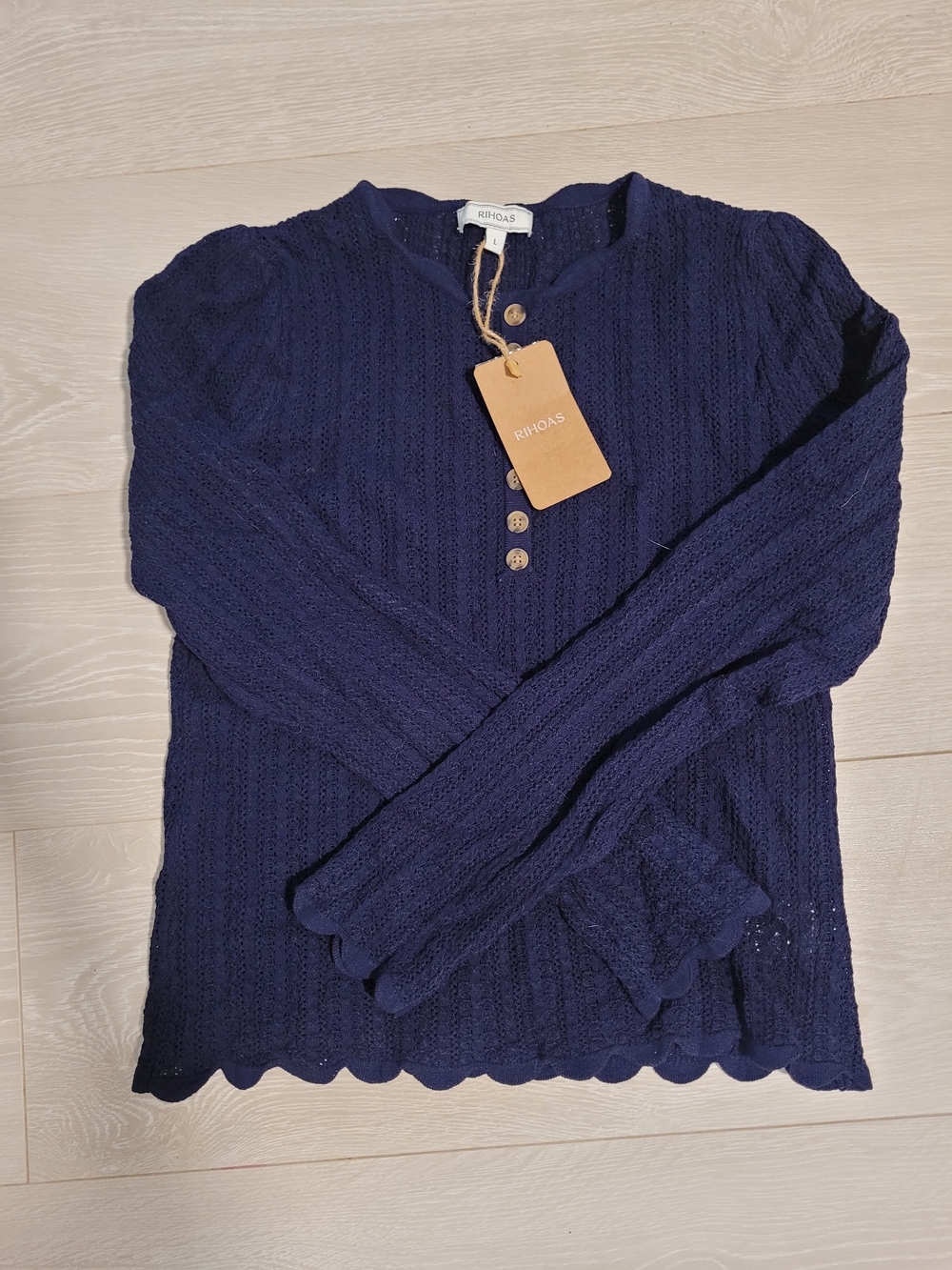 RIHOAS Navy Textured Knit Henley Sweater
